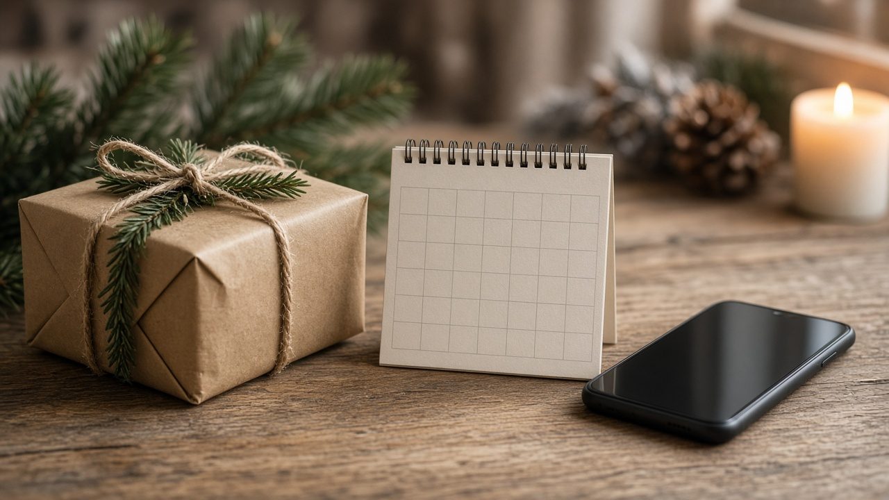 Cadeau emballé à la hâte avec calendrier de décembre