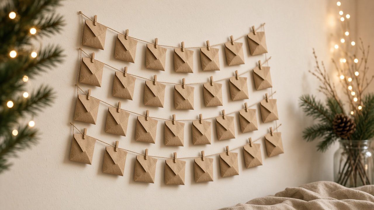 Calendrier de l'Avent en kraft avec petites cases