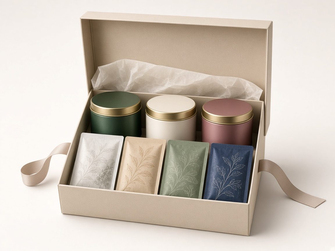 Coffret de thés de dégustation ouvert, vue produit