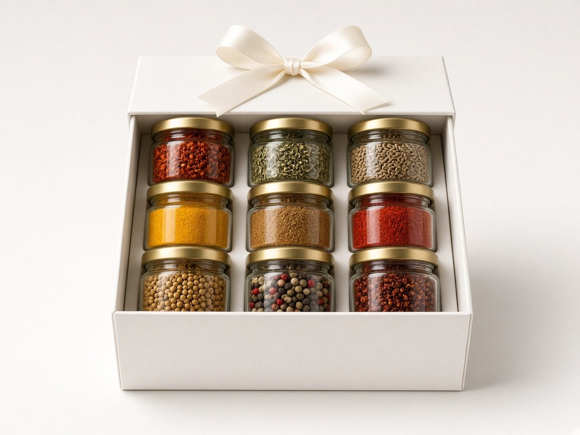 Coffret de petits pots d'épices colorées