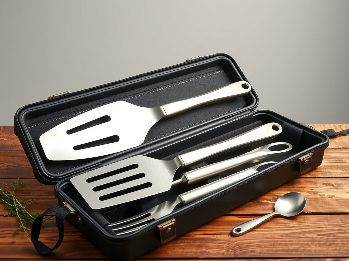 Kit d’ustensiles barbecue en inox dans sa mallette