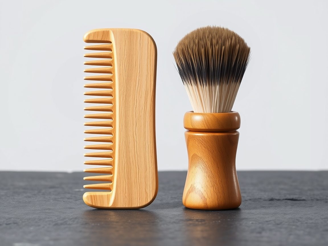 Peigne en bois et brosse à barbe en poils naturels